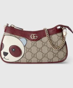 Gucci GG Mini Shoulder Bag – Panda Patch Edition in Beige & Red